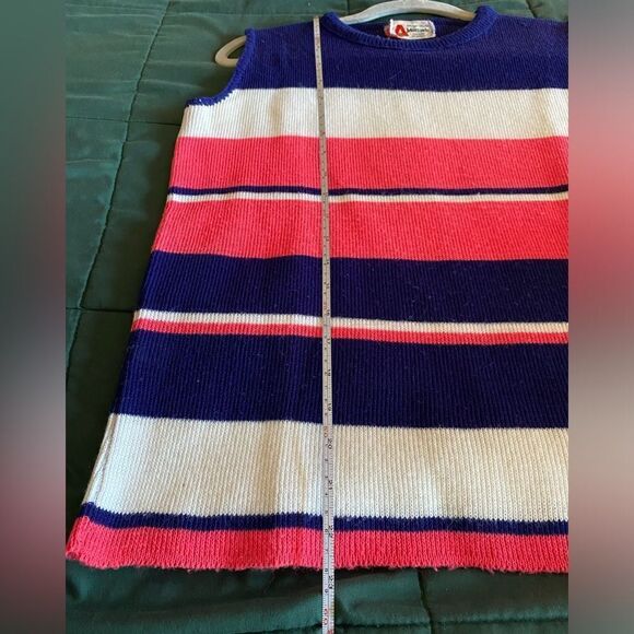 Vintage Sleeveless Striped Sweater - Blue Pink and White Stripes Size Small - Picture 3 of 7